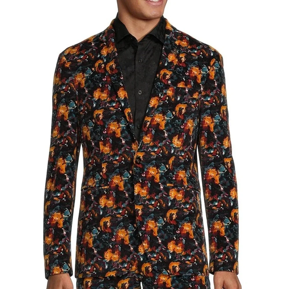 Murano Ancient Renaissance Collection Slim Floral Print Corduroy Blazer Size L